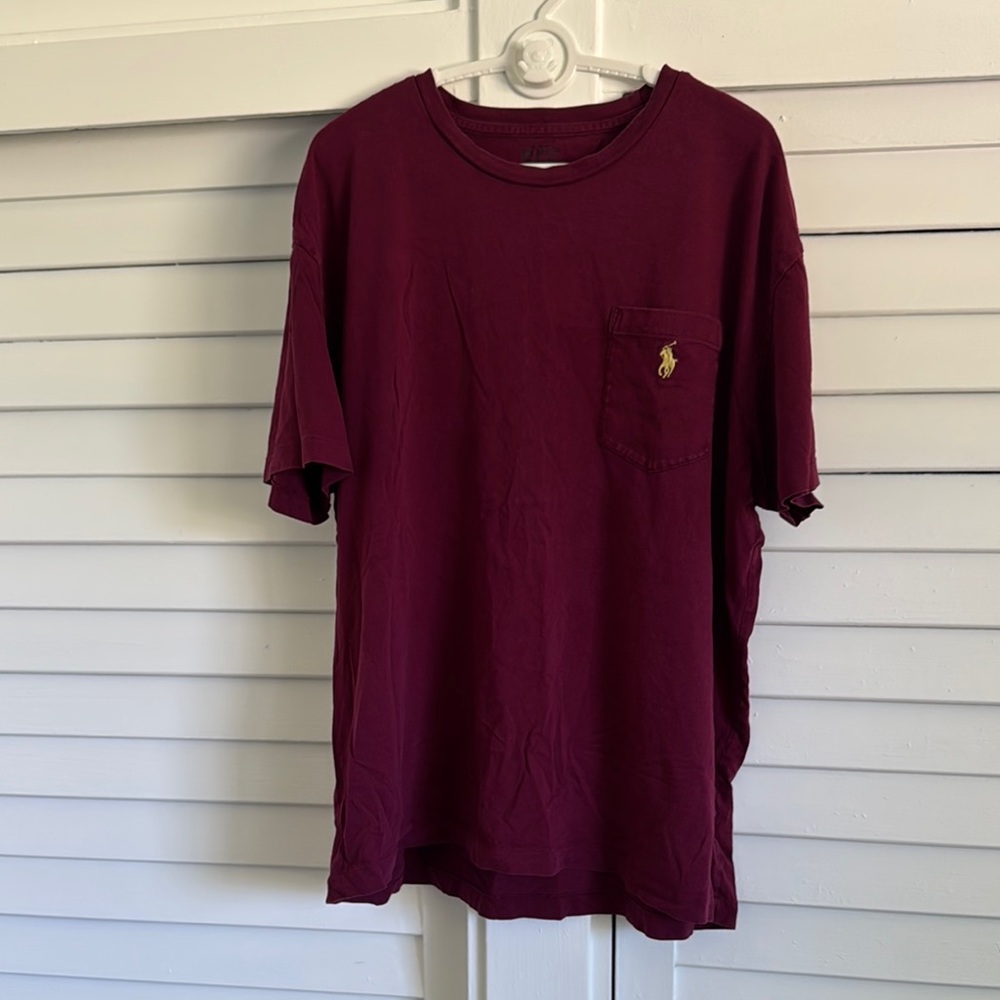 Polo by Ralph Lauren Men's Burgundy Pocket Tee with Gold Pony